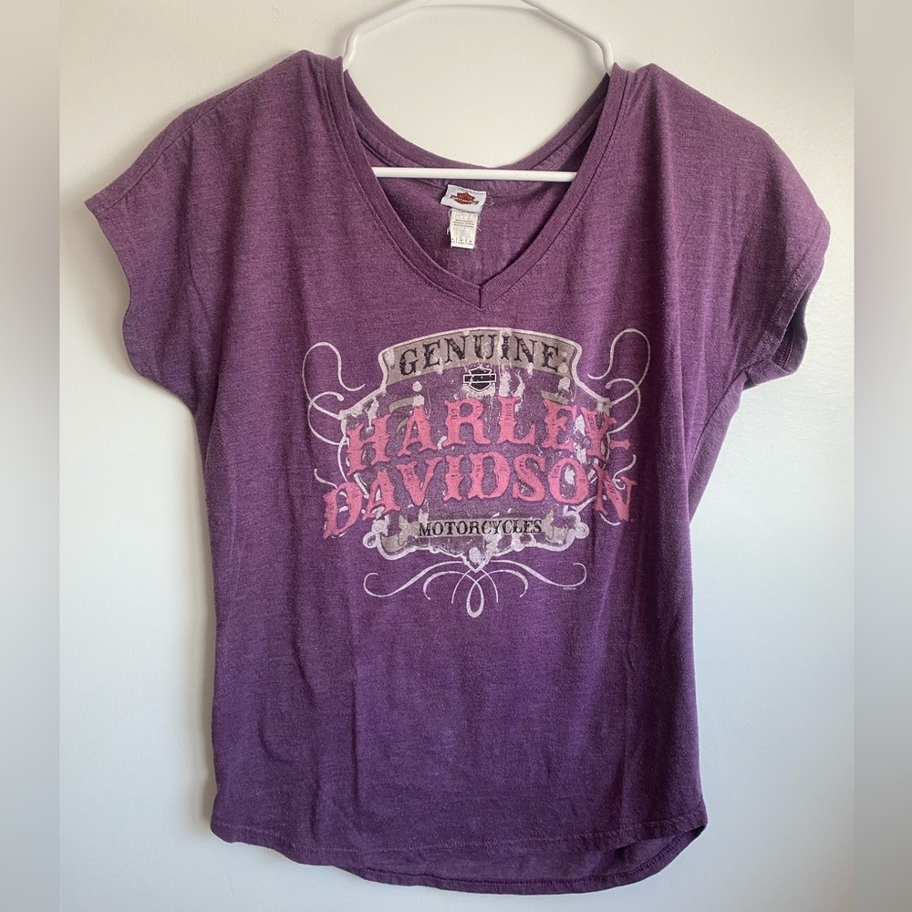 Y2K purple women’s Harley Davidson biker tee shirt